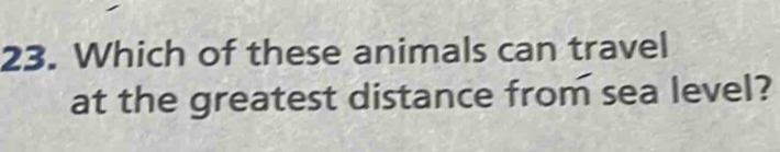 Which of these animals can travel 
at the greatest distance from sea level?