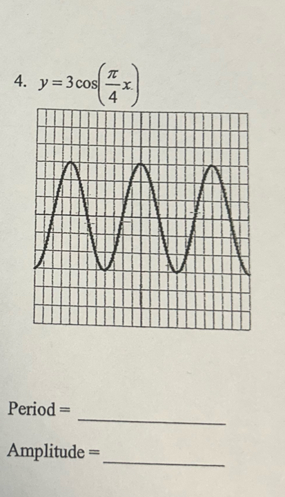 y=3cos ( π /4 x)
_
Period =
_ 
Amplitude =