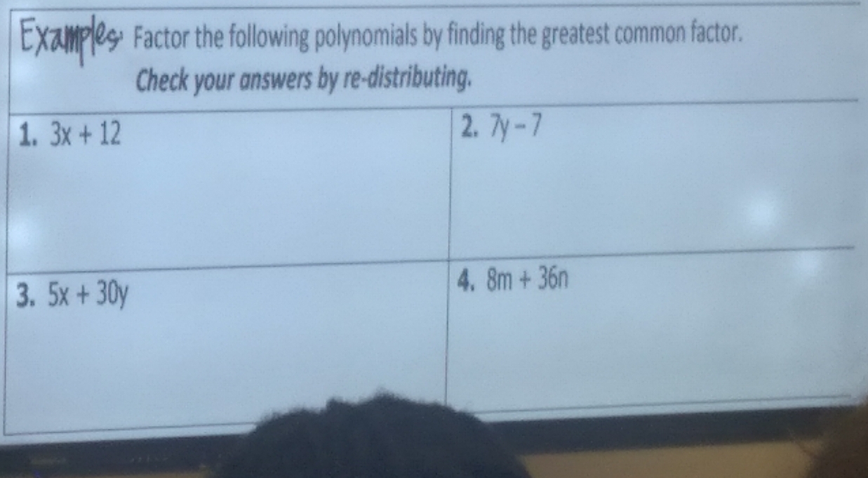 Factor the following polynomials by finding the greatest common factor.
3