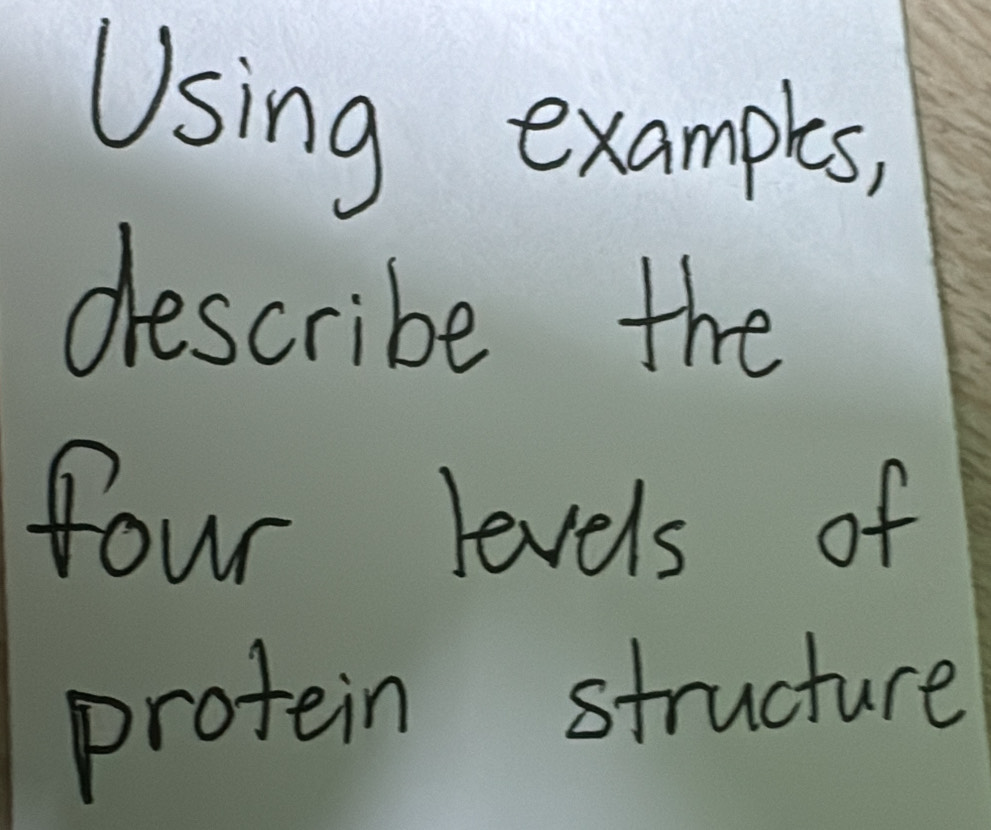 Using examples, 
describe the 
four levels of 
protein structure