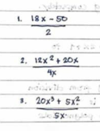  (18x-50)/2 
2.  (12x^2+20x)/4x 
B.  (20x^3+5x^2)/5x 