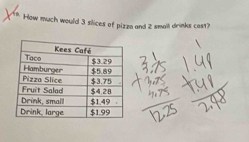 How much would 3 slices of pizza and 2 small drinks cost7