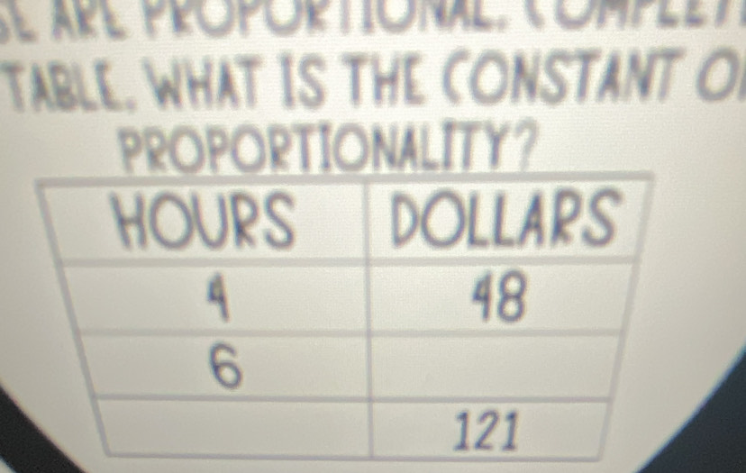 TABLE. WHAT IS THE CONSTANT O 
PROPORTIONALITY?