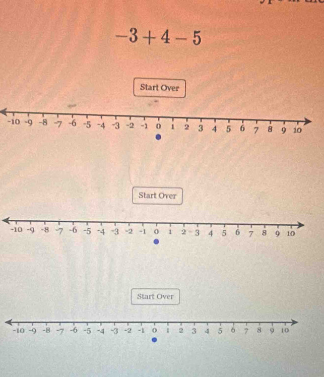 -3+4-5
Start Over 
Start Over 
Start Over