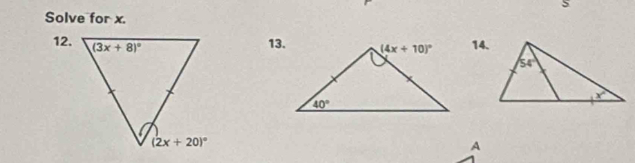 Solve for x.
12.
13.14.
A