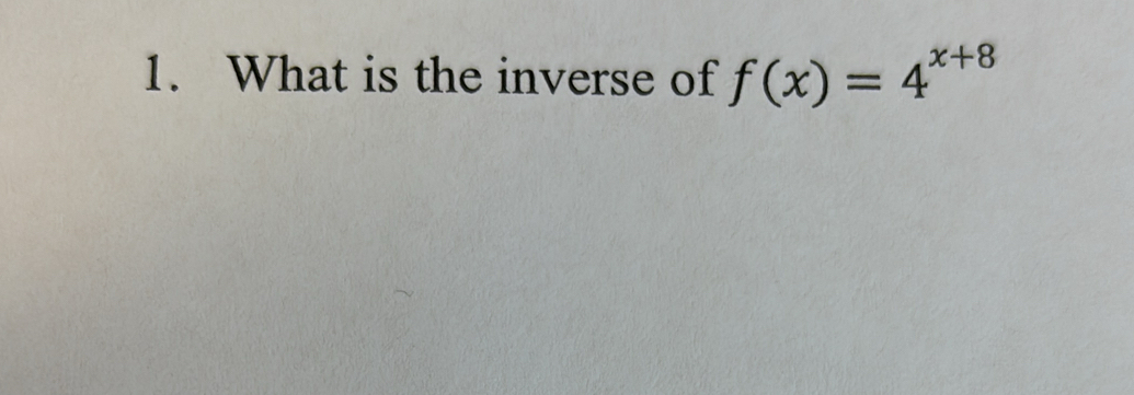 What is the inverse of f(x)=4^(x+8)