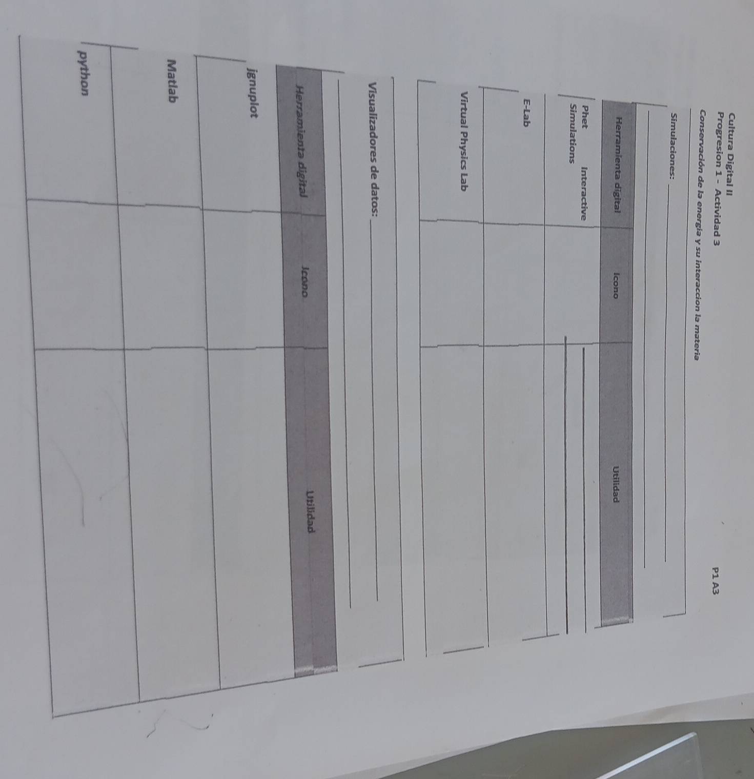 Cultura Digital II 
Progresion 1 - Actividad 3 P1 A3 
_ 
Conservación de la energia y su interaccion la materia 
_ 
Simulaciones:_ 
_ 
Visualizadores de datos: 
_