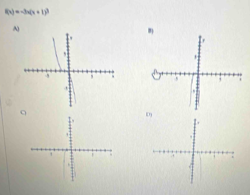 f(x)=-3x(x+1)^3
A)
B)
D)