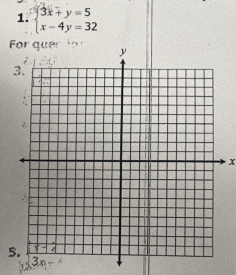 beginarrayl 3x+y=5 x-4y=32endarray.

x
5