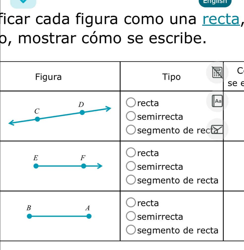 Englis 
ficar cada figura como una recta, 
o, mostrar cómo se escribe. 
C 
e e