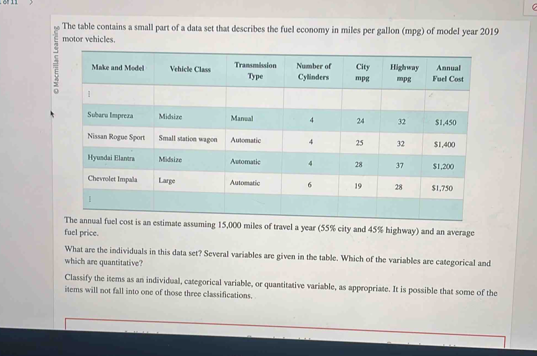 Solved: The table contains a small part of a data set that describes ...