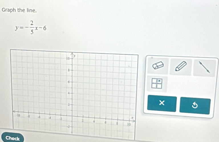 Graph the line.
y=- 2/5 x-6
× 
Check