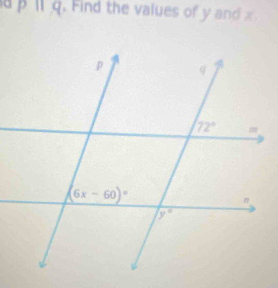 ll q. Find the values of y and x.