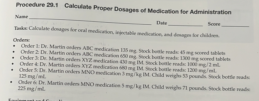 Procedure 29.1 Calculate Proper Dosages of Medication for ...