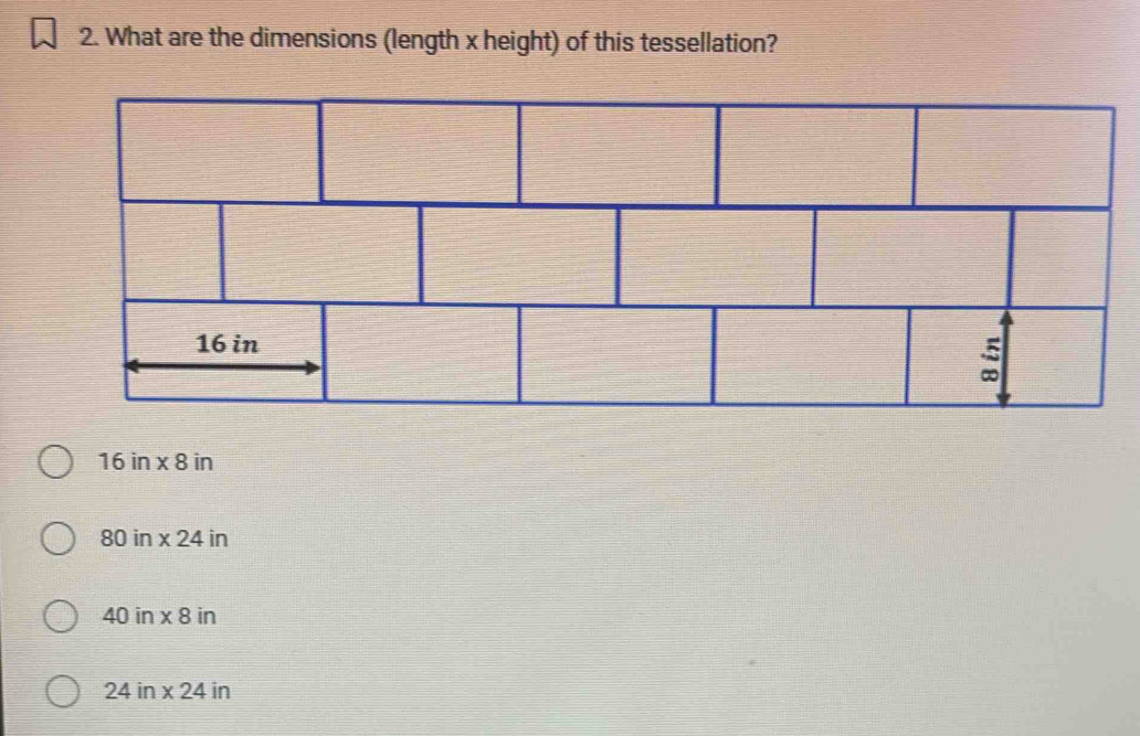 What are the dimensions (length x height) of this tessellation?
16in* 8in
80in * 24in
40in* 8in
24in* 24in