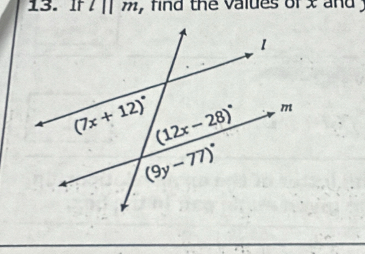 If l||m , find the values of x and )