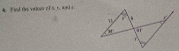 Find the values of v, y, and 2