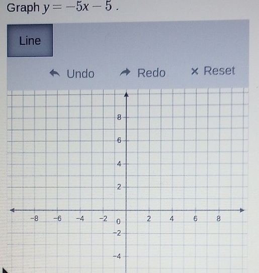 Graph y=-5x-5. 
Line 
Undo Redo × Reset