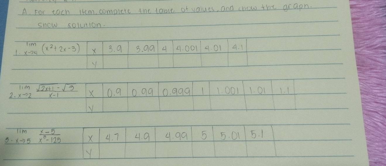 For each item complete the table of values, and show the graph.
show soluition.