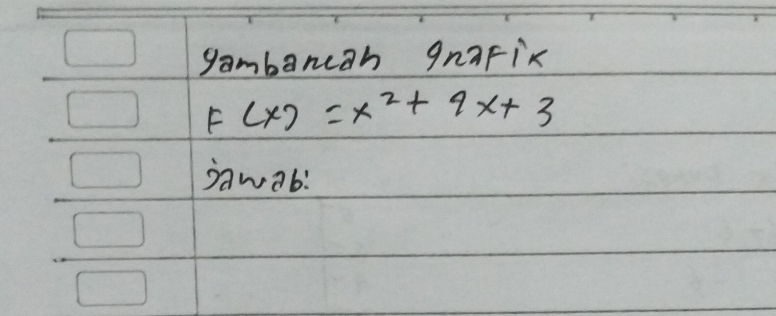 gambarcah gnafix
F(x)=x^2+9x+3
`awab: