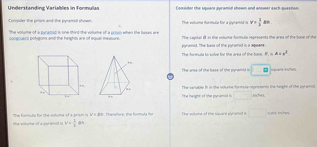 Solved: Understanding Variables in Formulas Consider the square pyramid ...
