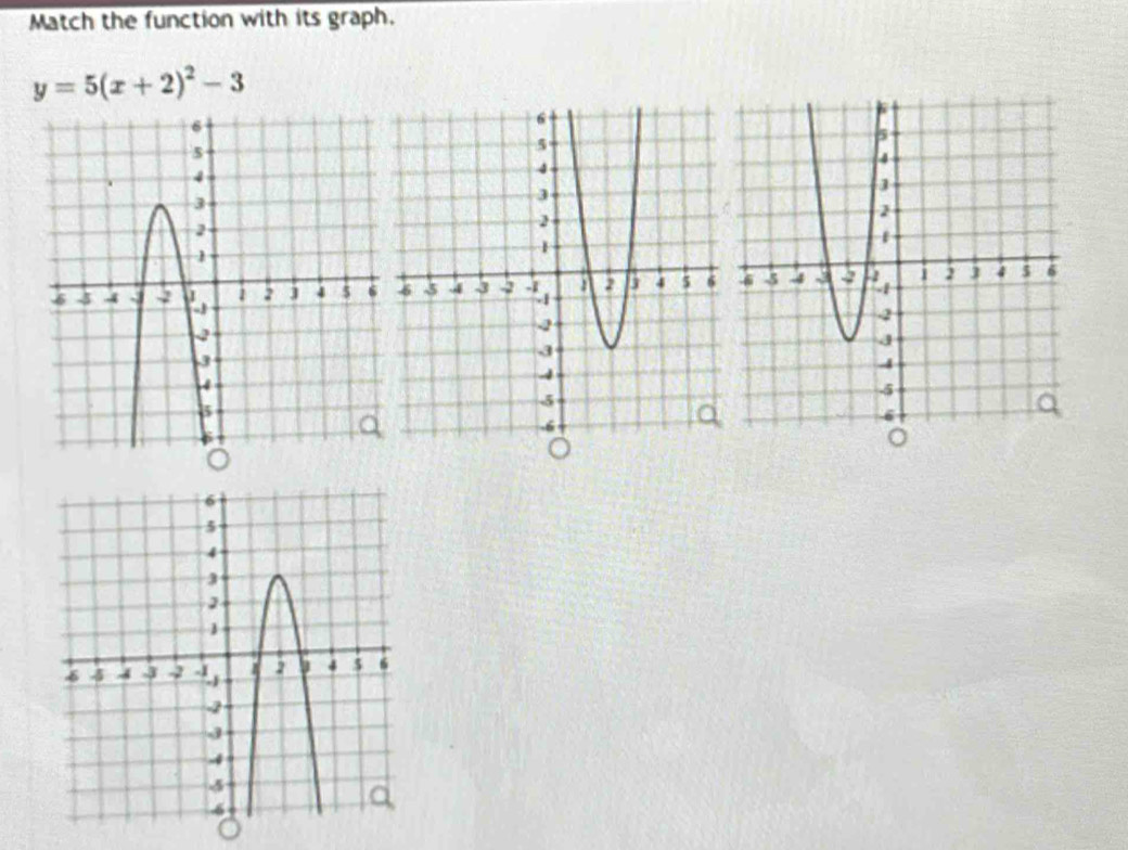 Match the function with its graph.
y=5(x+2)^2-3