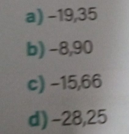 a) −19,35
b) −8,90
c) −15, 66
d) -28,25