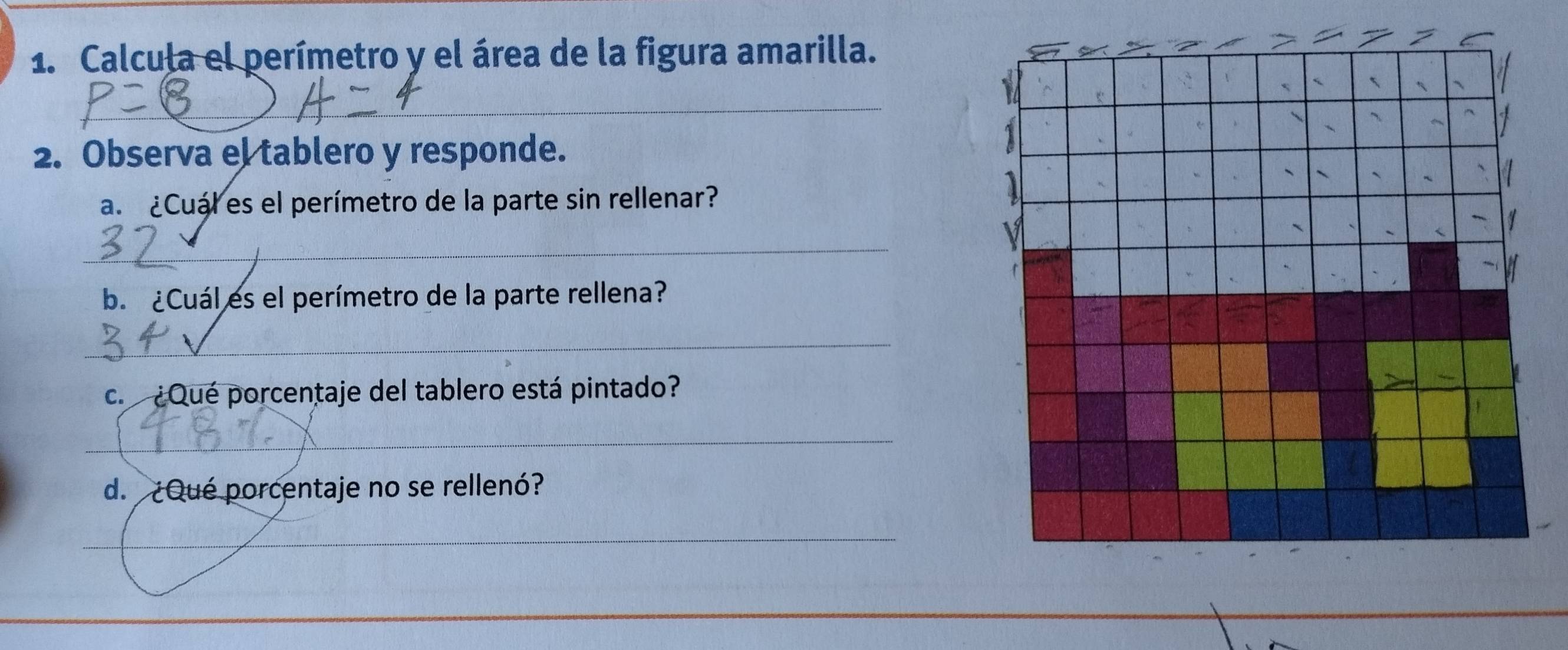 Resuelto:Calcula el perímetro y el área de la figura amarilla. _ 2 ...