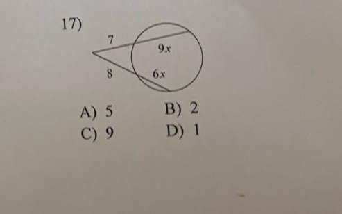 A) 5 B) 2
C) 9 D) 1