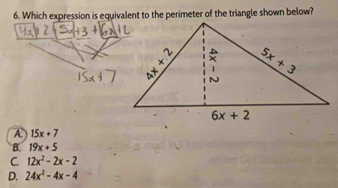 A. 15x+7
B. 19x+5
C. 12x^2-2x-2
D. 24x^2-4x-4