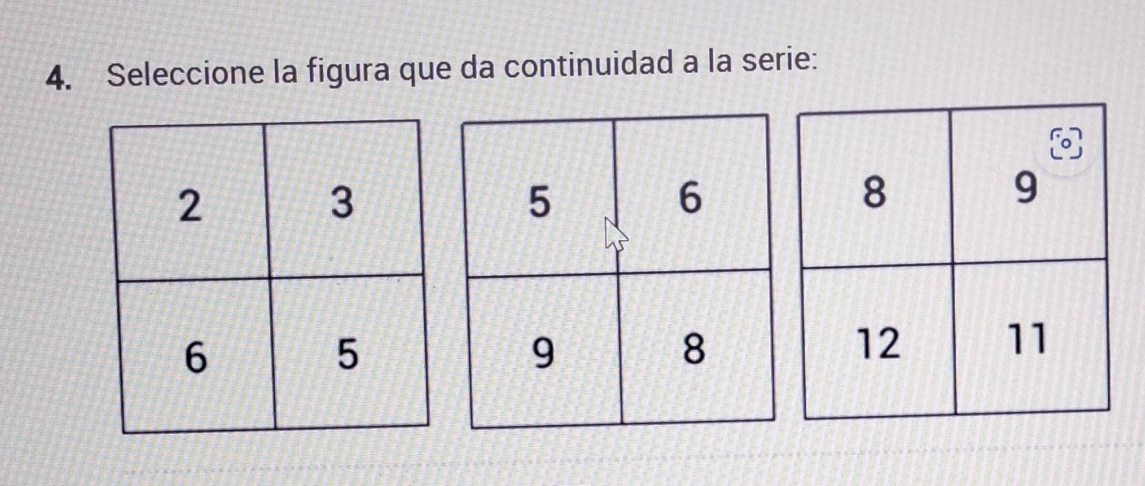 Seleccione la figura que da continuidad a la serie: