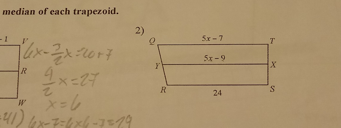 median of each trapezoid.