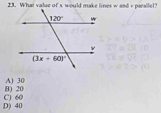 A) 30
B) 20
C) 60
D) 40