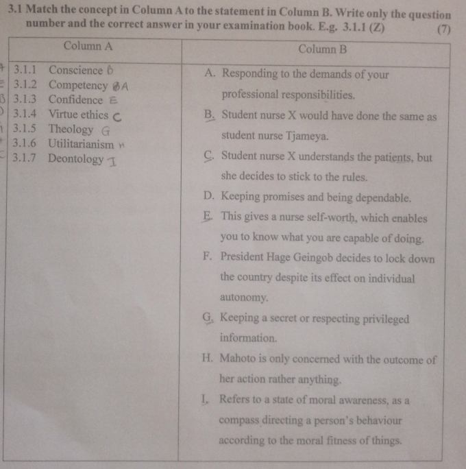 3.1 Match the concept in Column A to the statement in Column B. Write only the question 
number and the co7) 
3. 
3. 
3. 
3. 
3. 
3. 
3.