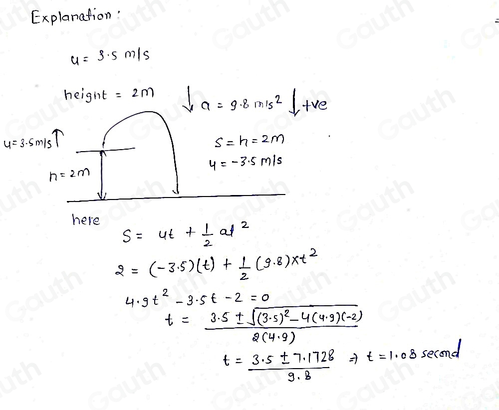 Solved: A small ball B is projected vertically upwards from a point 2 m ...