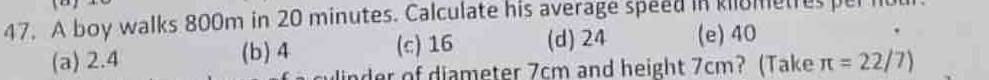 Solved: A boy walks 800m in 20 minutes. Calculate his average speed in ...