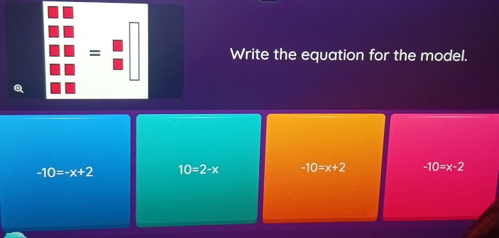 Write the equation for the model.
-10=-x+2
10=2-x
-10=x+2
-10=x-2