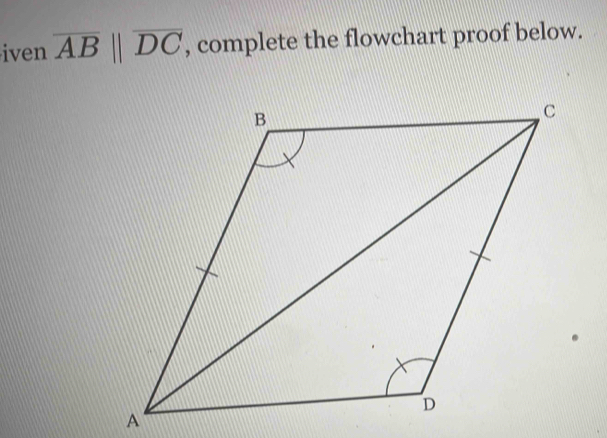 iven overline ABparallel overline DC , complete the flowchart proof below.