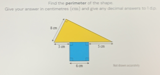 Find the perimeter of the shape. 
Give your answer in centimetres (cm) and give any decimal answers to 1 d.p. 
Not drawn accorately