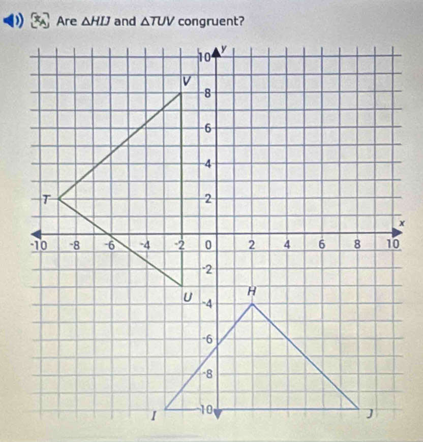 Are △ HIJ and △ TUV congruent?