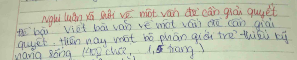 Ngl luán Xú Qài vè mot ván do`càn gián quyet 
pe`bāu Viet bāi ván vè mot vái drè cān giài 
quyet tliān nay mot bó phān qiái tre thiāù xú 
náng sóng (400 cluce, (tang)