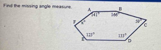 Find the missing angle measure.