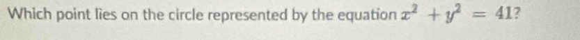 Which point lies on the circle represented by the equation x^2+y^2=41 ?