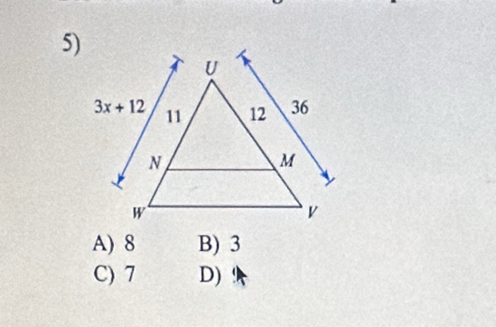 A) 8 B) 3
C) 7 D)