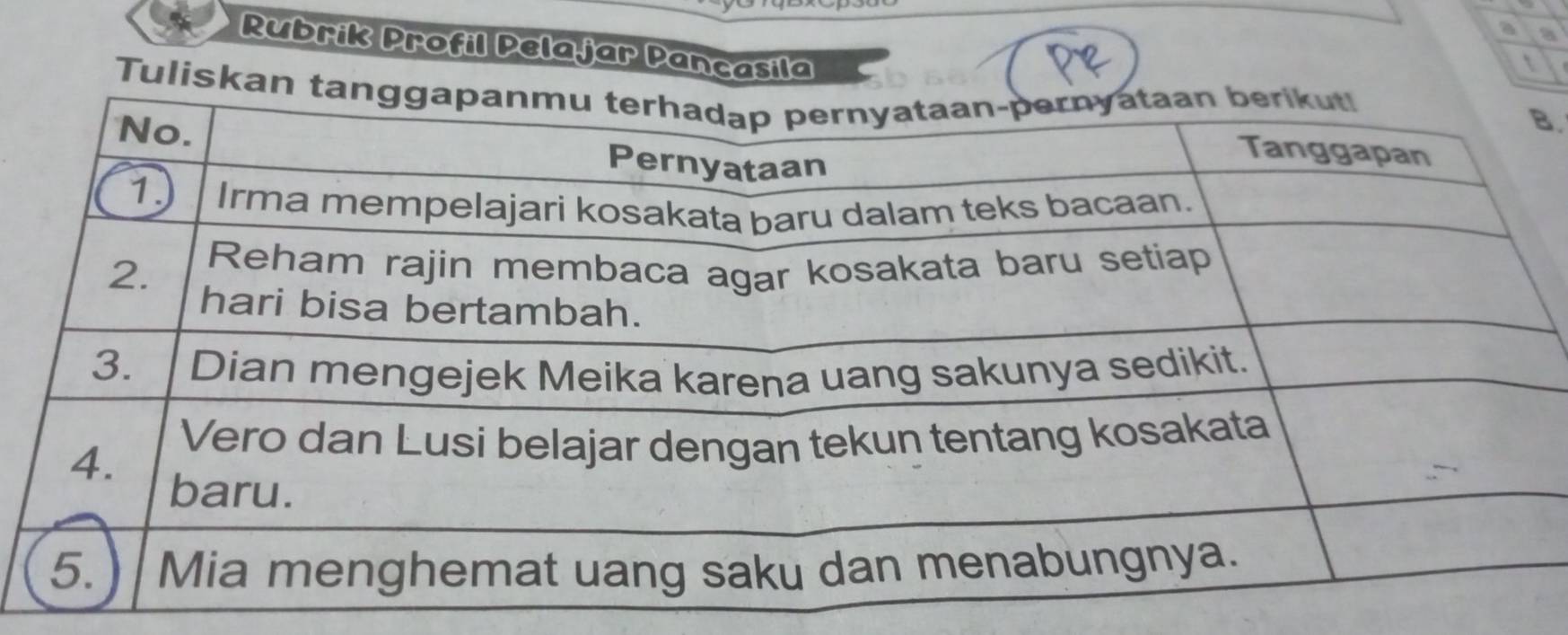 a 8 
Rubrik Profil Pelajar Pancasila 
t 
Tuliskan 
.