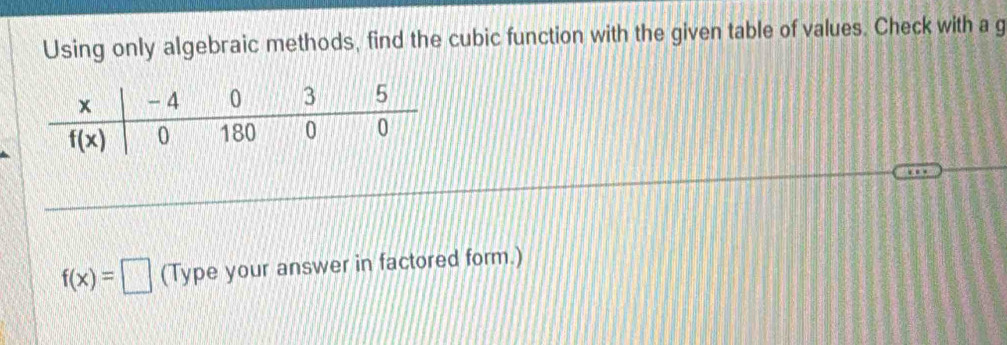 Solved: Using only algebraic methods, find the cubic function with the ...