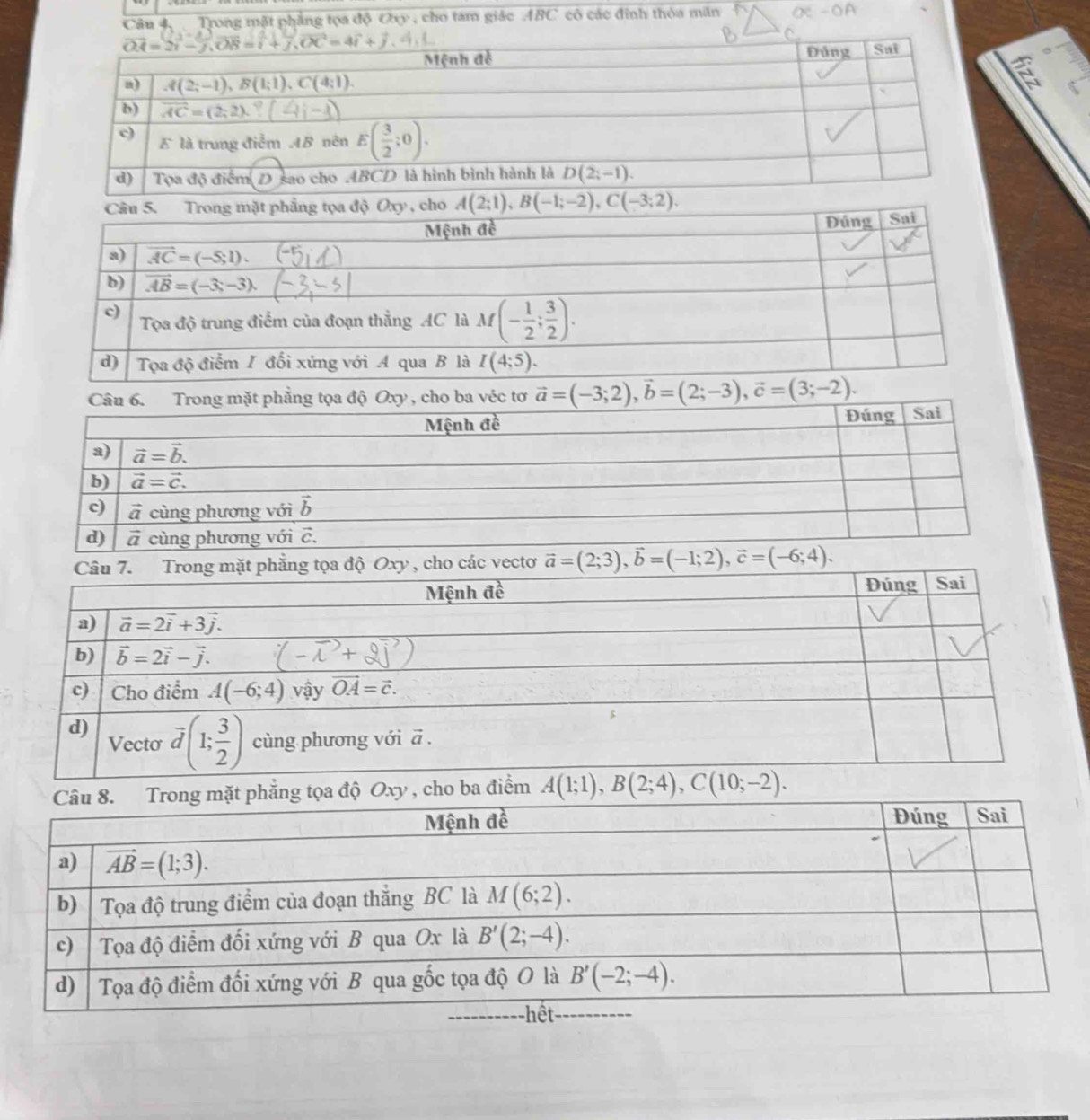 Trong mặt phẳng tọa độ Oxy , cho tam giác ABC cô các đinh thỏa mãn
N
vector a=(2;3),vector b=(-1;2),vector c=(-6;4).
ọa độ Oxy , cho ba điểm A(1;1),B(2;4),C(10;-2).