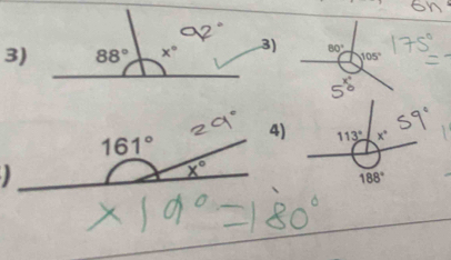 3)3) 80°
105°
5^(x^circ)
113° x°
188°