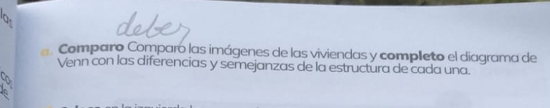 Comparo Comparo las imágenes de las viviendas y completo el diagrama de 
Venn con las diferencias y semejanzas de la estructura de cada una.