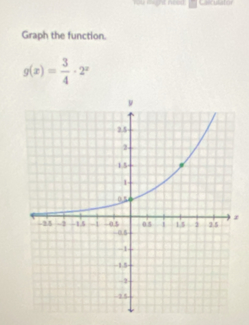 you might need Calcusiator 
Graph the function.
g(x)= 3/4 · 2^x